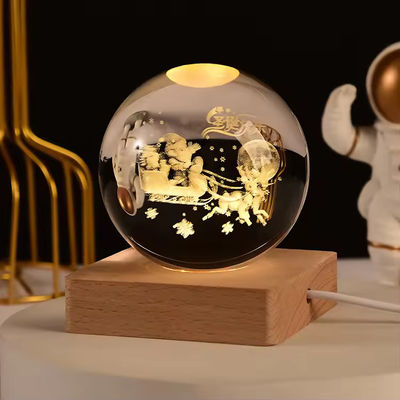 クリエイティブな木製テーブルランプ 3d 水晶球照明 デスクナイトライト 快適な暖かい携帯USB照明