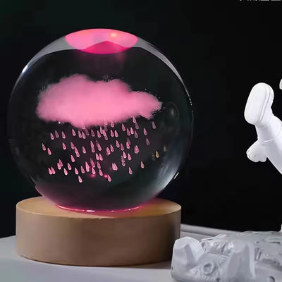 3D クリスタルボール ナイトライト 球体テーブルランプ 木製ベース 月ランプ 子供の誕生日プレゼント 小説 ホーム