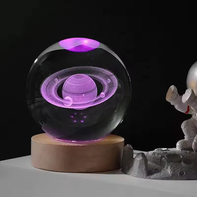 3D クリスタルボール ナイトライト 球体テーブルランプ 木製ベース 月ランプ 子供の誕生日プレゼント 小説 ホーム