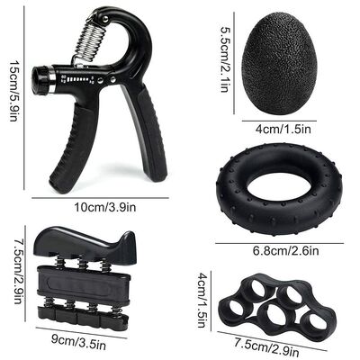 ハンドグリップ強化キット 5 パック 黒色 調整可能なグリップトレーナー 指の練習器 グリップリングとストレスボール 手腕と前腕のトレーニング