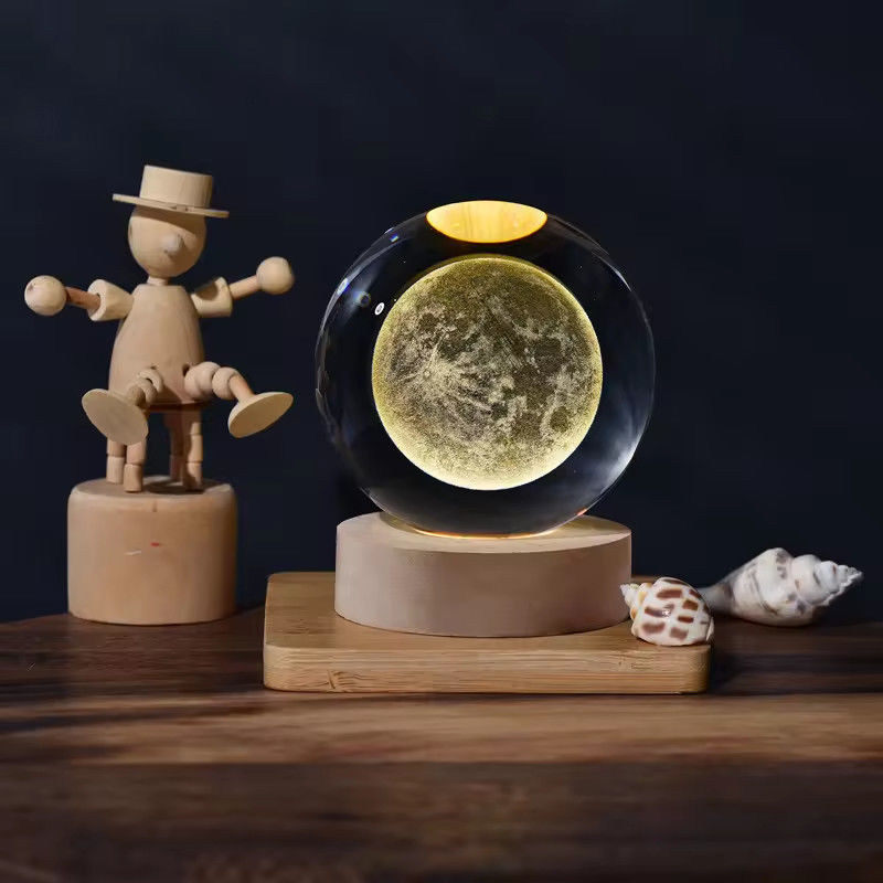 6cm 3D アート クリスタルボール ナイトライト 誕生日 ギフト ナイトライト 木製ライト ベース テーブルランプ 飾り付け